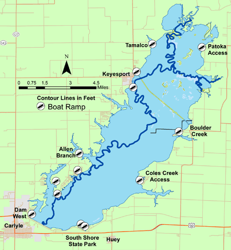 Patoka Lake Fishing Map Lake Profile -- Carlyle Lake